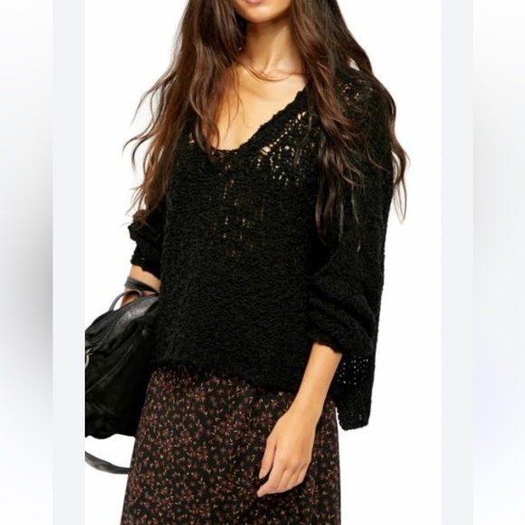 Free people Womens oversized black Sundayshore cotton open stitch‎ sweater XS - Picture 1 of 8